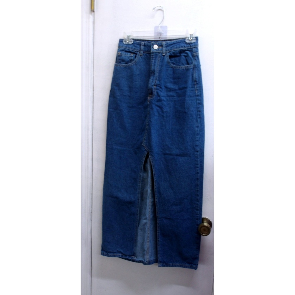 Forever 21 Denim‎ Maxi Skirt Medium Wash Blue Jean Long Skirt S(24x39) #26333